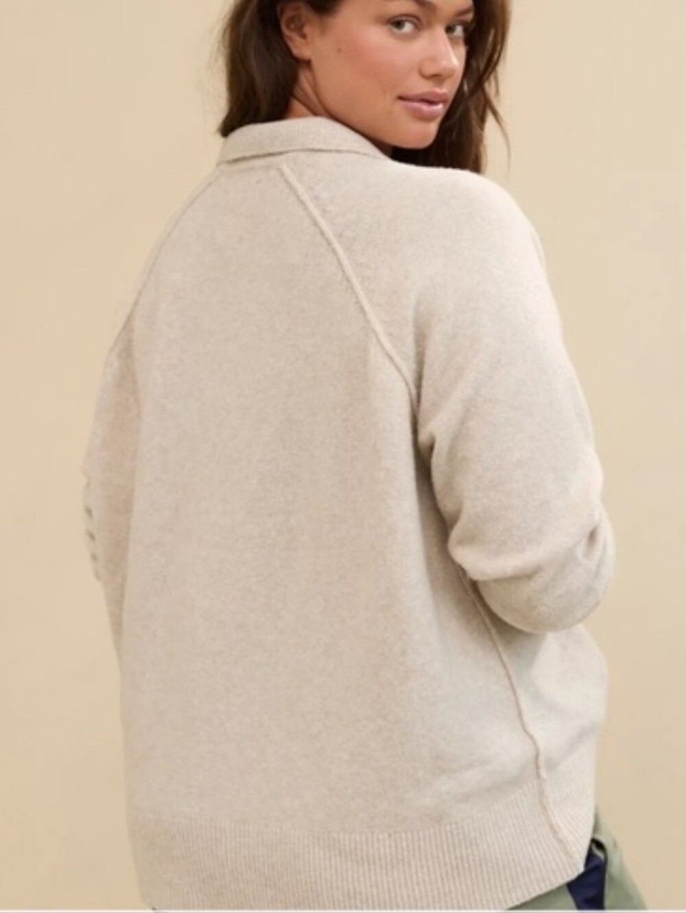 Aerie UnREAL Polo Sweater Neutral Beige Collared V-Neck Small - Picture 3 of 8